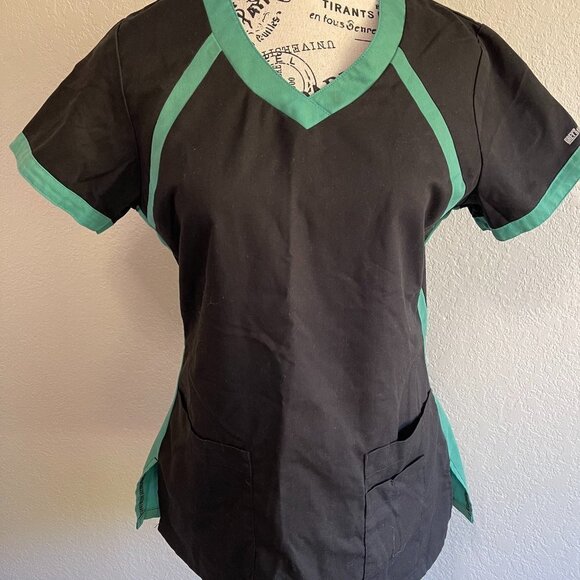 GREY'S Anatomy by Barco Women's scrub top black with green trim size small - Picture 1 of 10